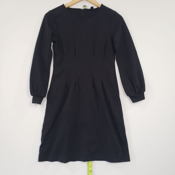Ann Taylor Black Long Sleeve A Line Dress Pleated Front Size 0 Minimalist Chic - Picture 4 of 8